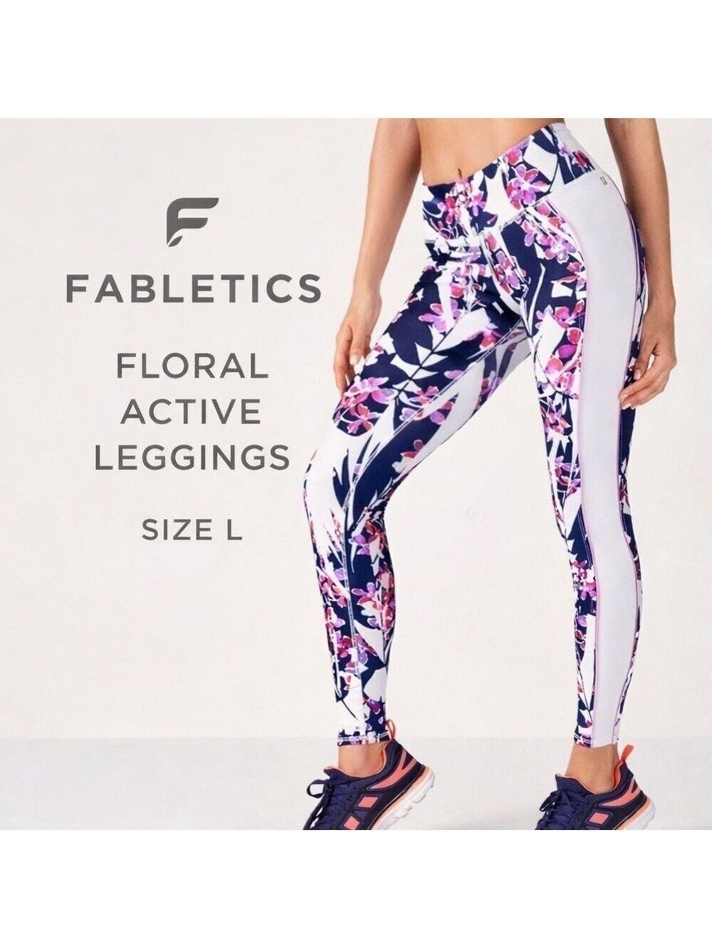 Fabletics Leggings Yoga Pants Floral Tropical Print Pink Navy White Size L